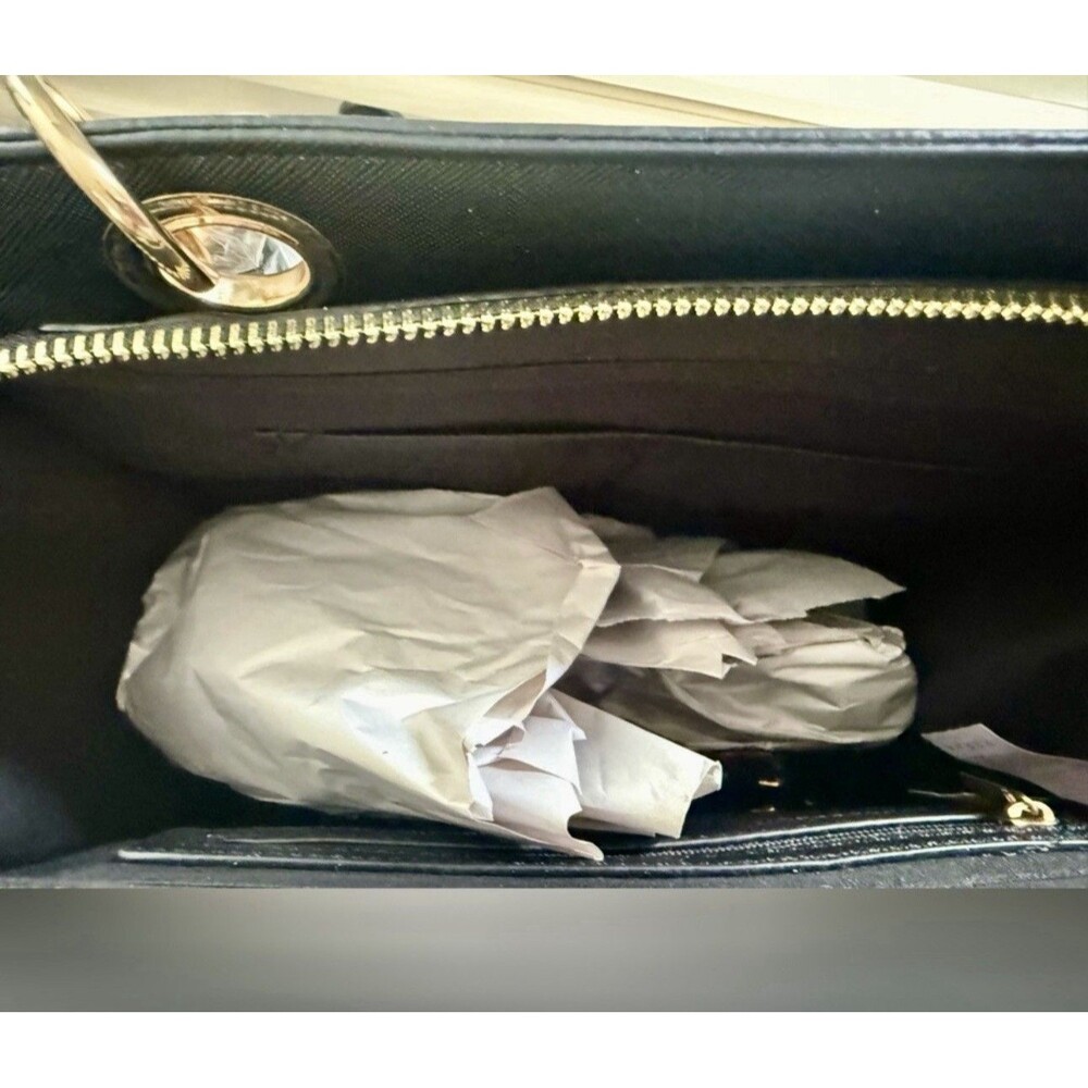 Trina Turk Black Vegan Leather Gold Hardware Removable Crossbody Strap Handbag - Picture 4 of 8